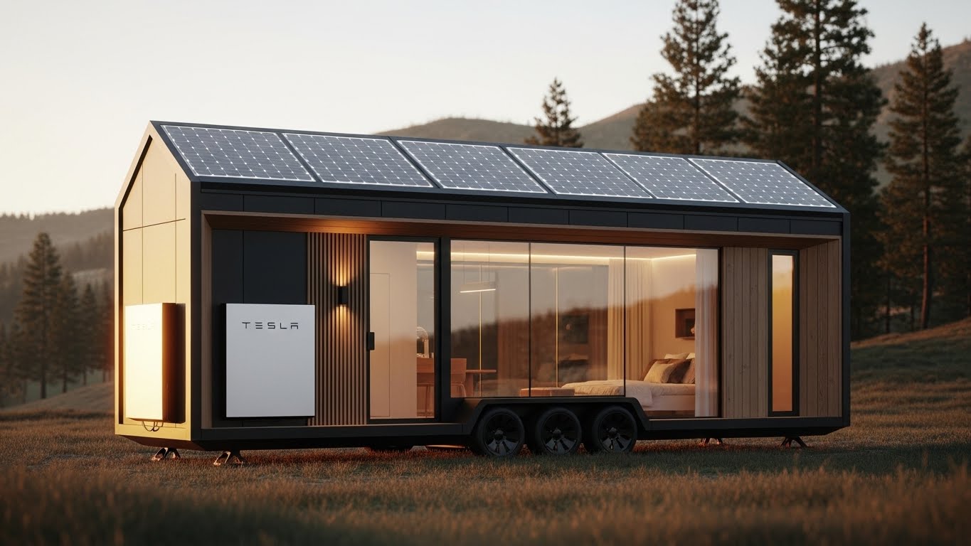 Inside the Tesla Tiny House Concept | Solar energy, Powerwall and Off-Grid Living